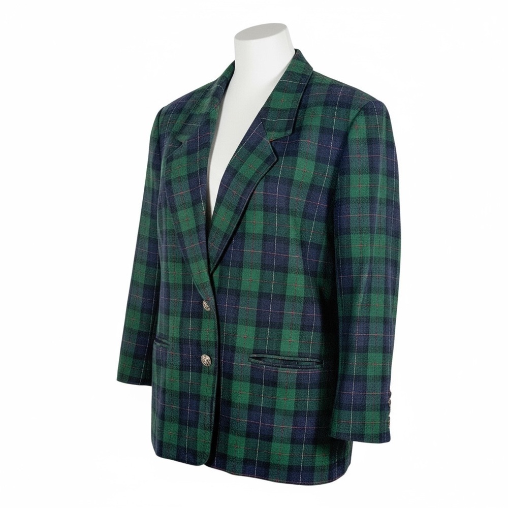 Vintage Alfred Dunner Wool Black Watch Tartan Plaid Blazer Preppy 12P